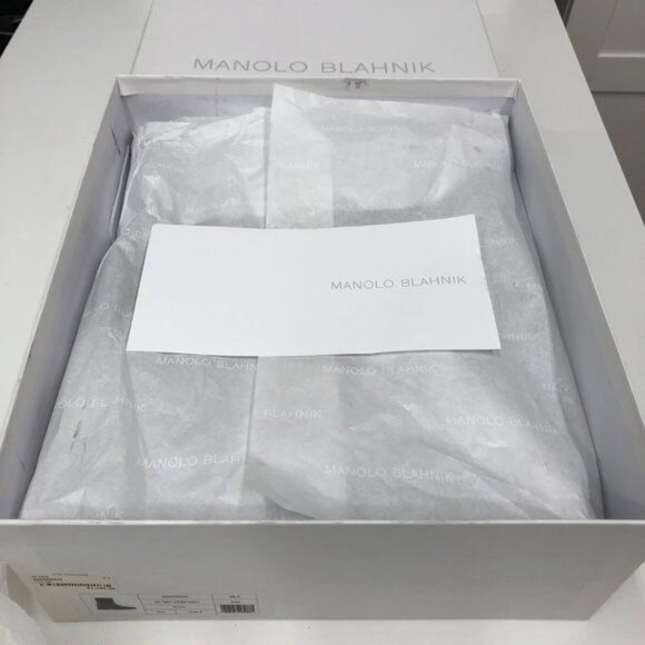 Manolo Blahnik Black Leather Ankle Boots With Silver Chain 7.5 - Picture 9 of 16